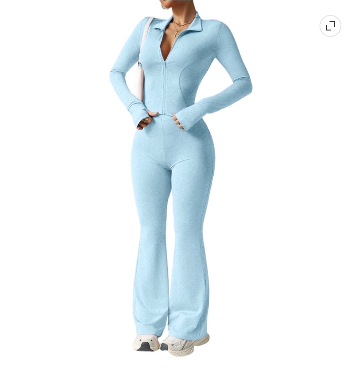 Zip-Up Flare Jumpsuit – Long Sleeve Bodycon One-Piece
