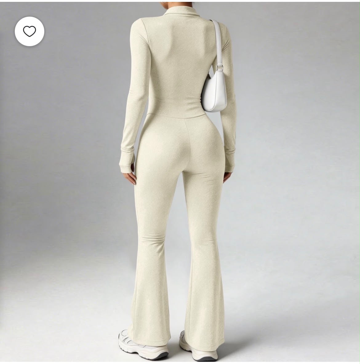 Zip-Up Flare Jumpsuit – Long Sleeve Bodycon One-Piece