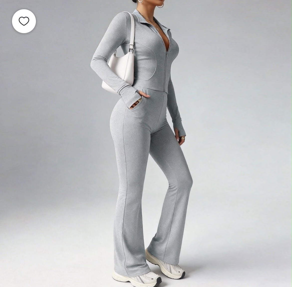 Zip-Up Flare Jumpsuit – Long Sleeve Bodycon One-Piece