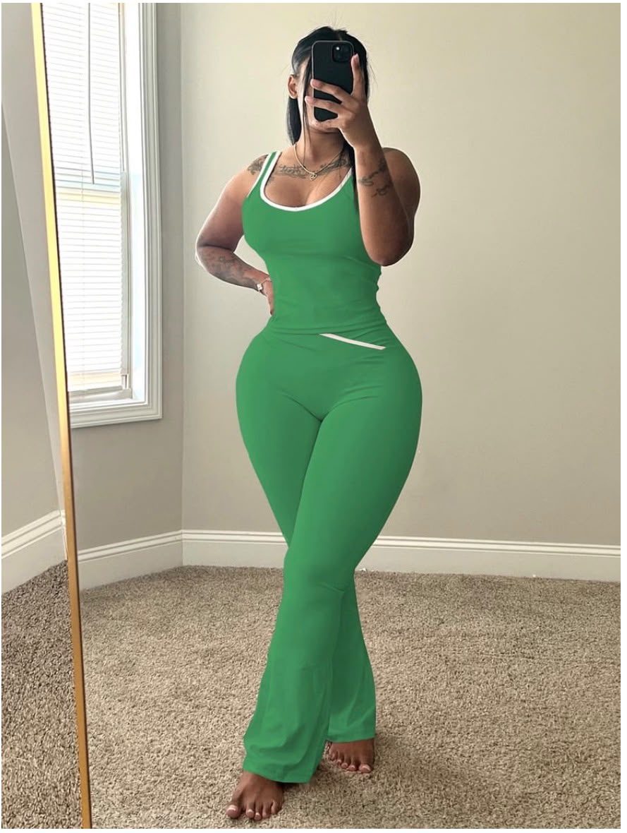 Contrast Trim Flare Jumpsuit