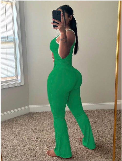 Contrast Trim Flare Jumpsuit