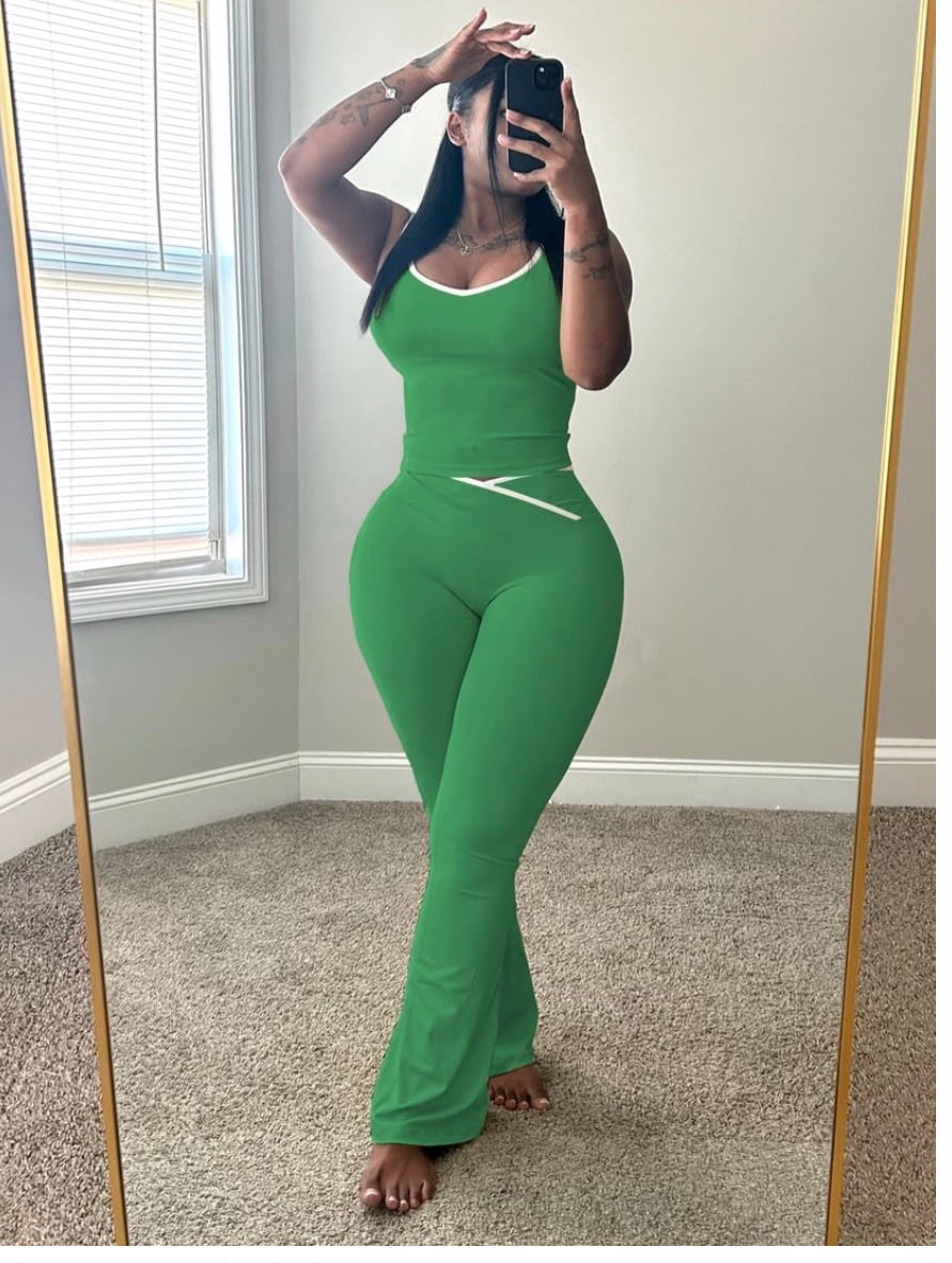 Contrast Trim Flare Jumpsuit