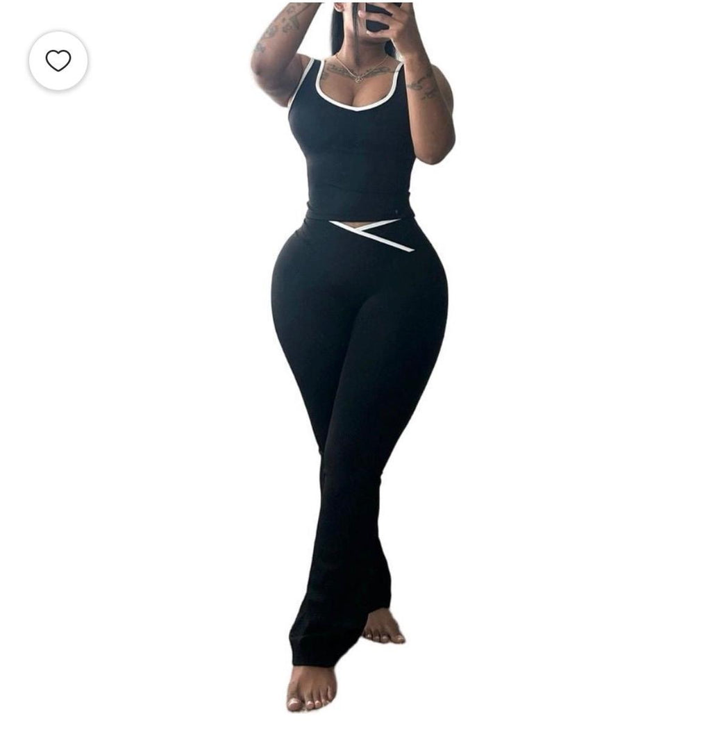 Contrast Trim Flare Jumpsuit